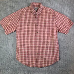 Carhartt Men’s Plaid Button Up Shirt Large L Red Short Sleeve 100% Cotton